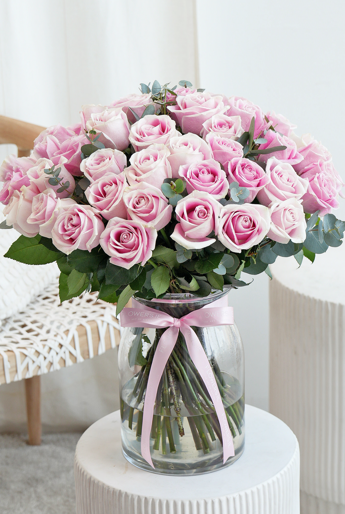 50 Long Stem Pink Roses - Vase