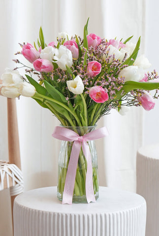 Luxury Pink and White Tulips - Vase