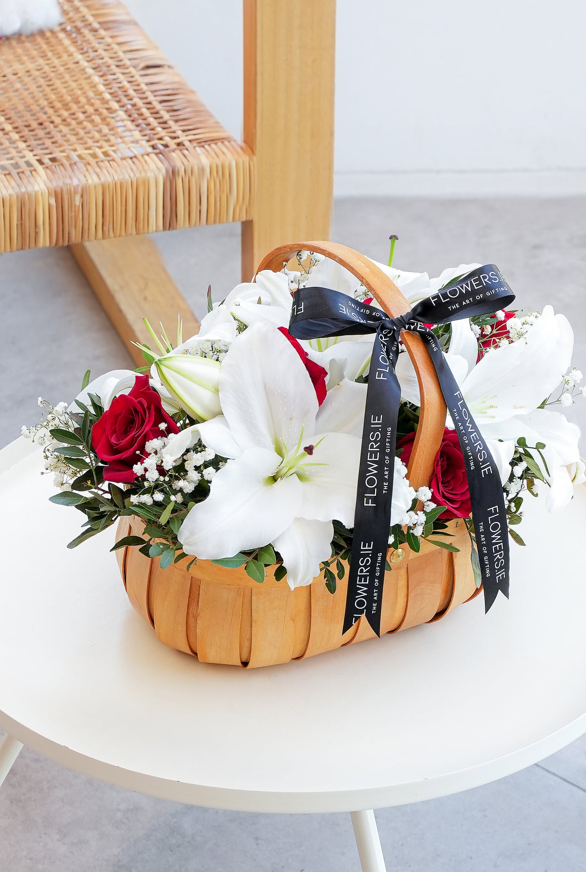 Red Roses and White Lily Basket