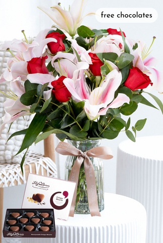 Thank You Red Roses and Pink Lily - Vase