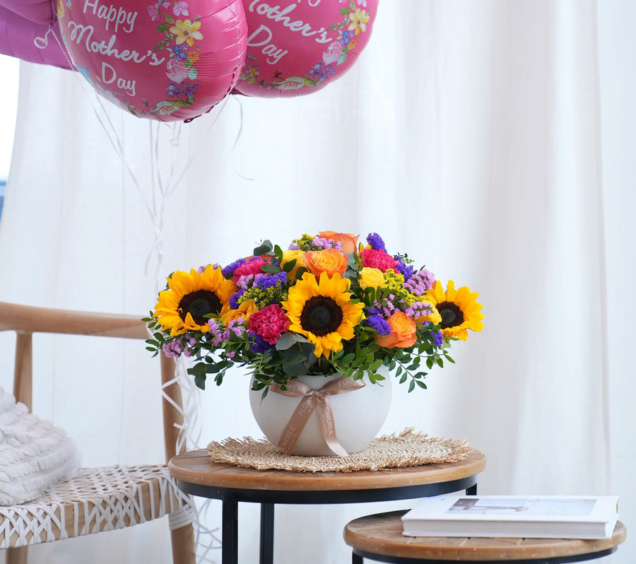 Fresh colourful flower arrangement prepared for delivery