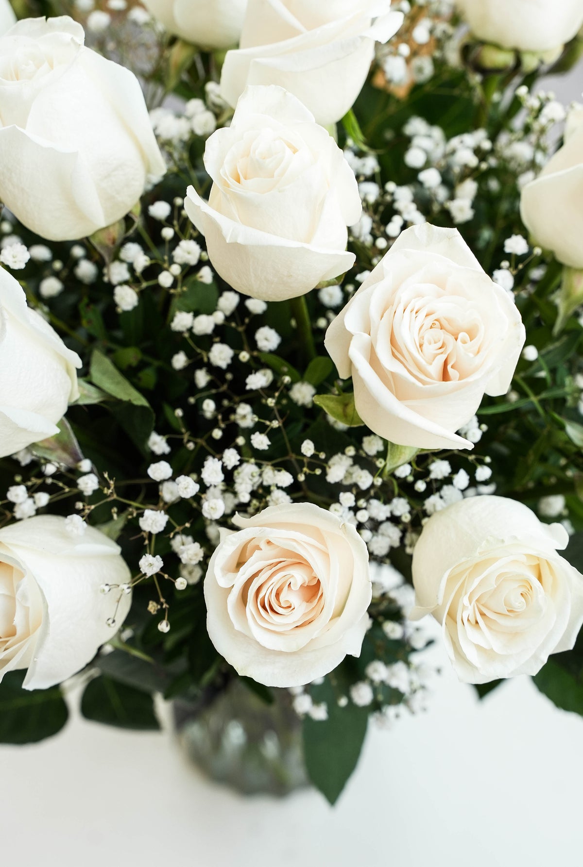 24 Long Stem White Roses - Vase