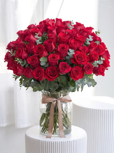 100 Long Stem Red Roses - Vase