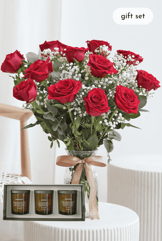 Valentine 12 Luxury Red Roses - Vase