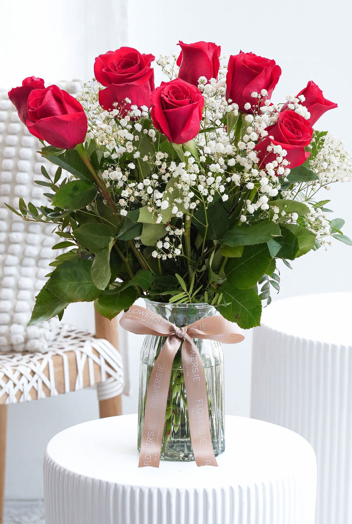 12 Long Stem Red Roses - Vase