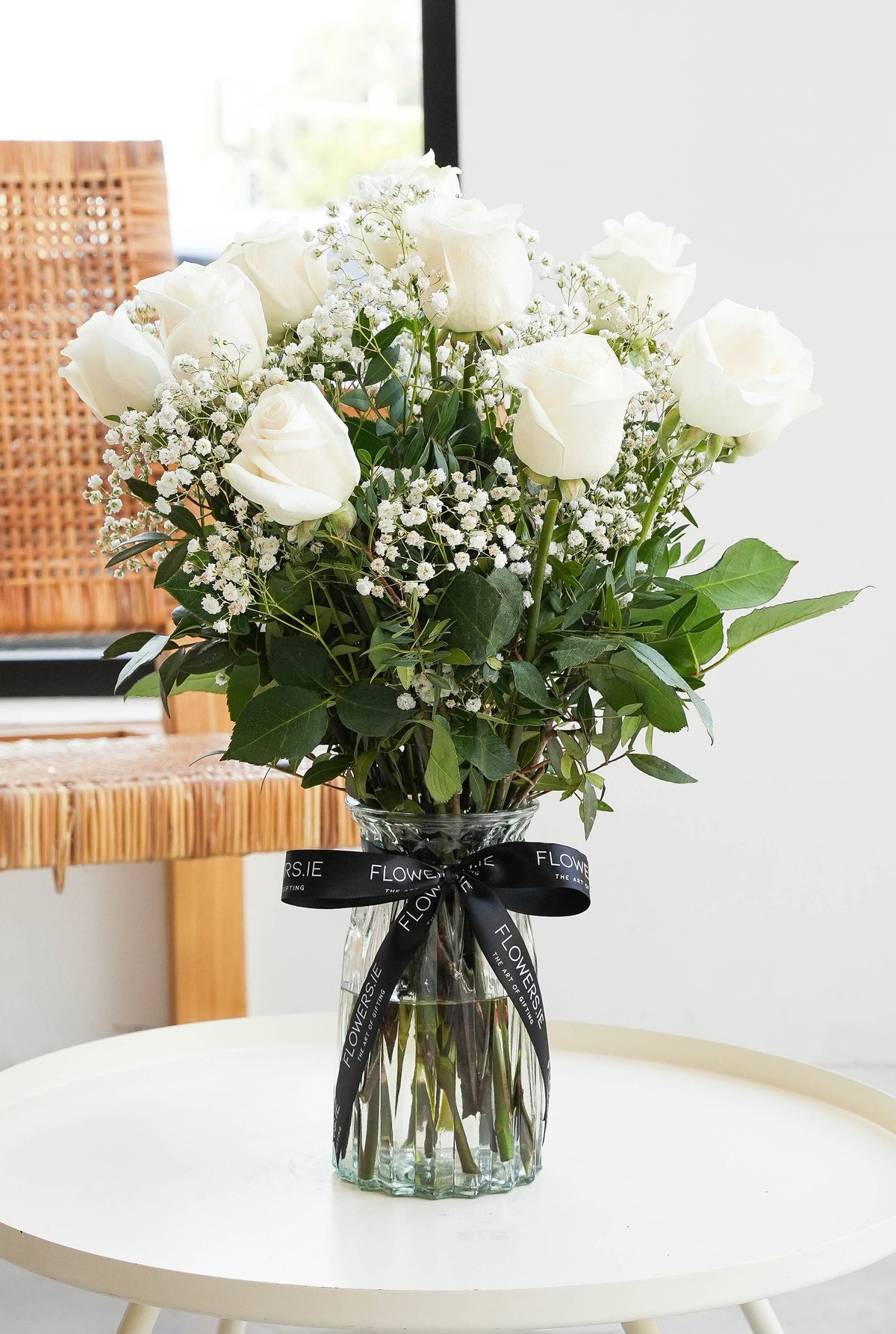 Birthday 12 Long Stem White Roses - vase