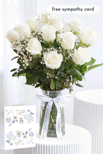 Sympathy 12 White Roses - Vase