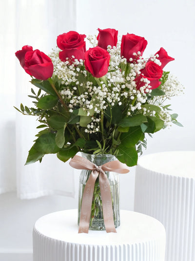 Birthday 12 Long Stem Red Roses - Vase