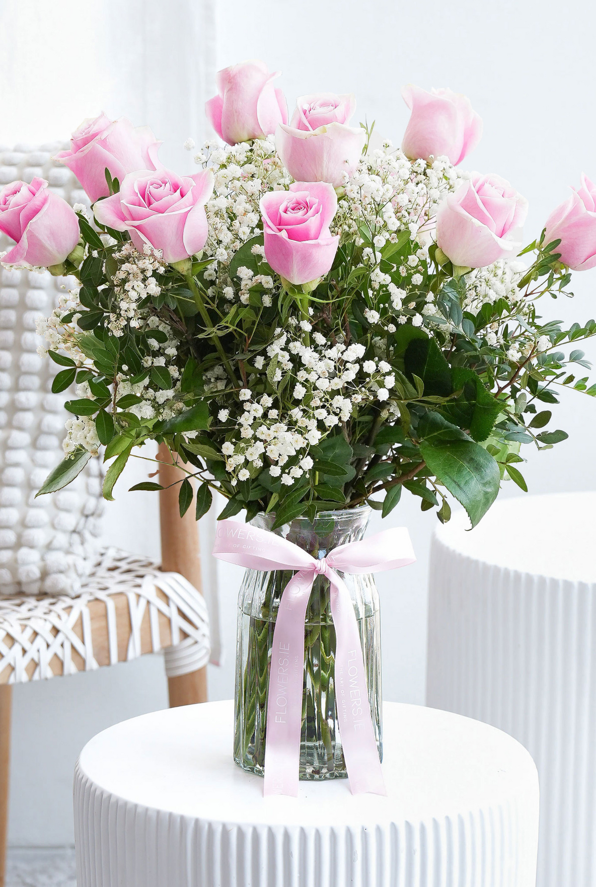 Birthday 12 Long Stem Pink Roses - Vase