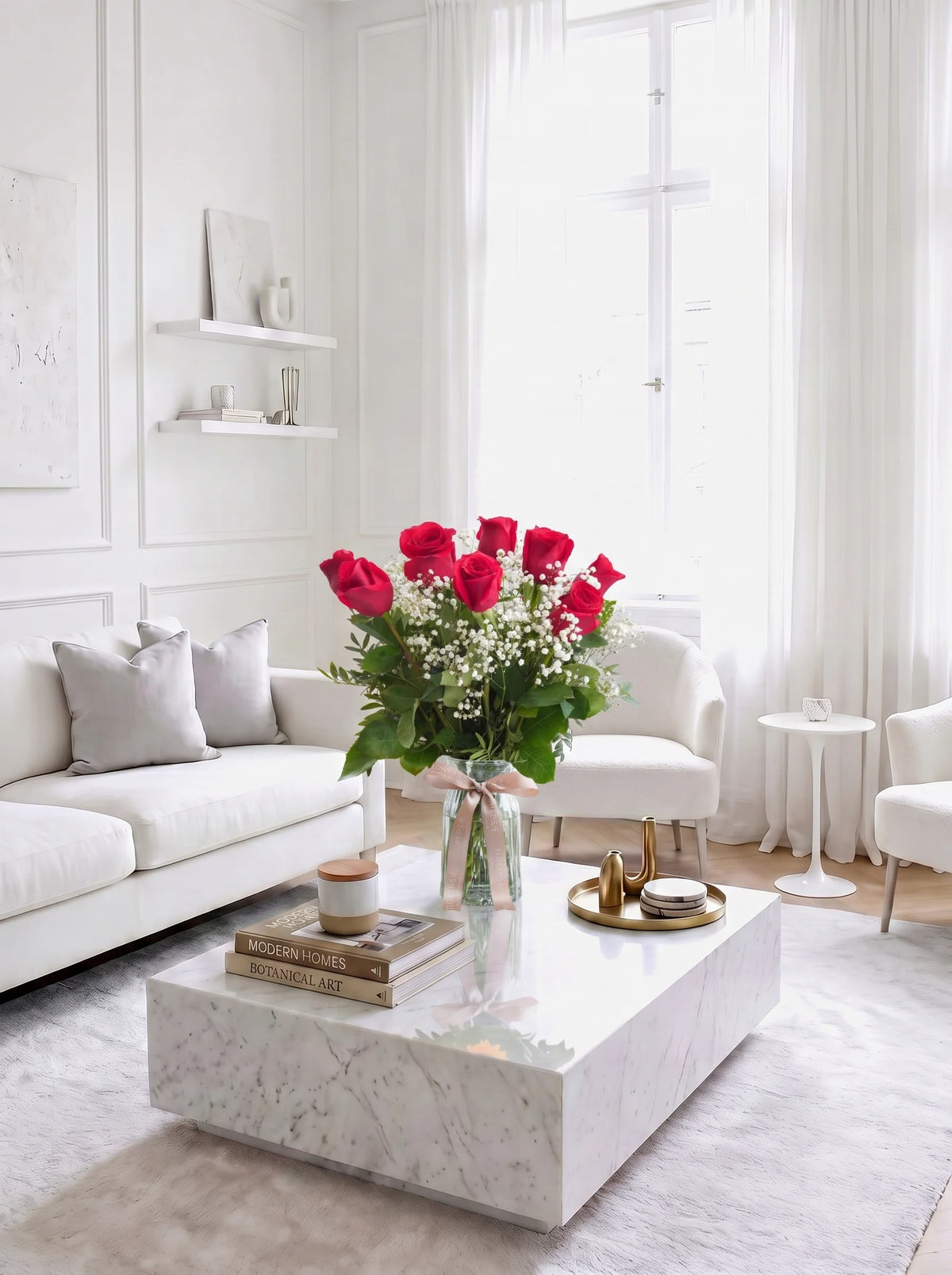 12 Long Stem Red Roses - Vase