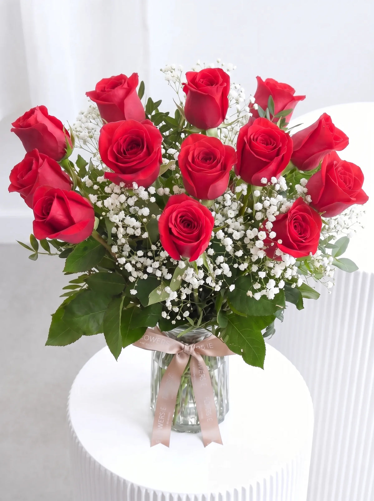 12 Long Stem Red Roses - Vase
