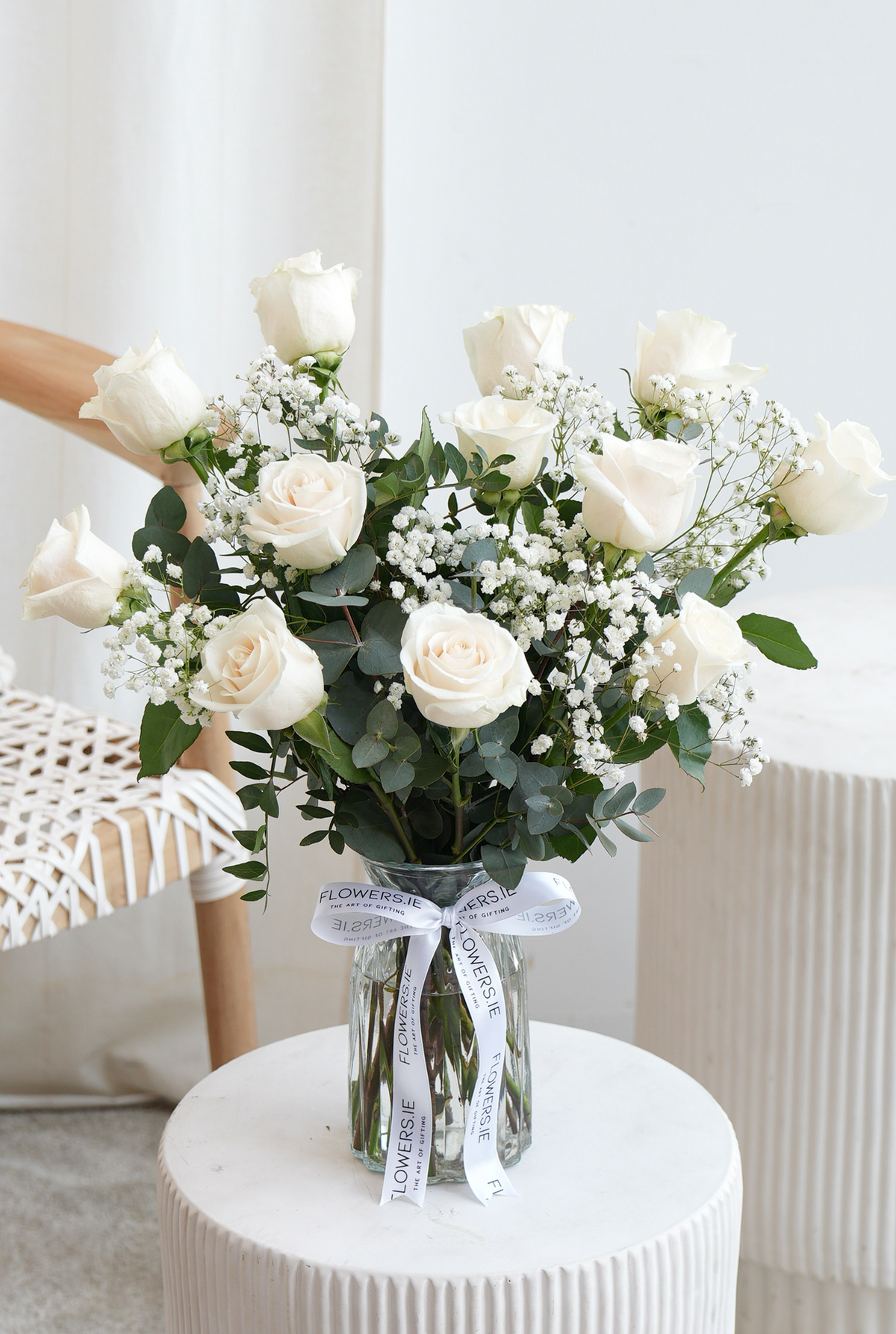 Valentine 12 Elegant White Roses - Vase