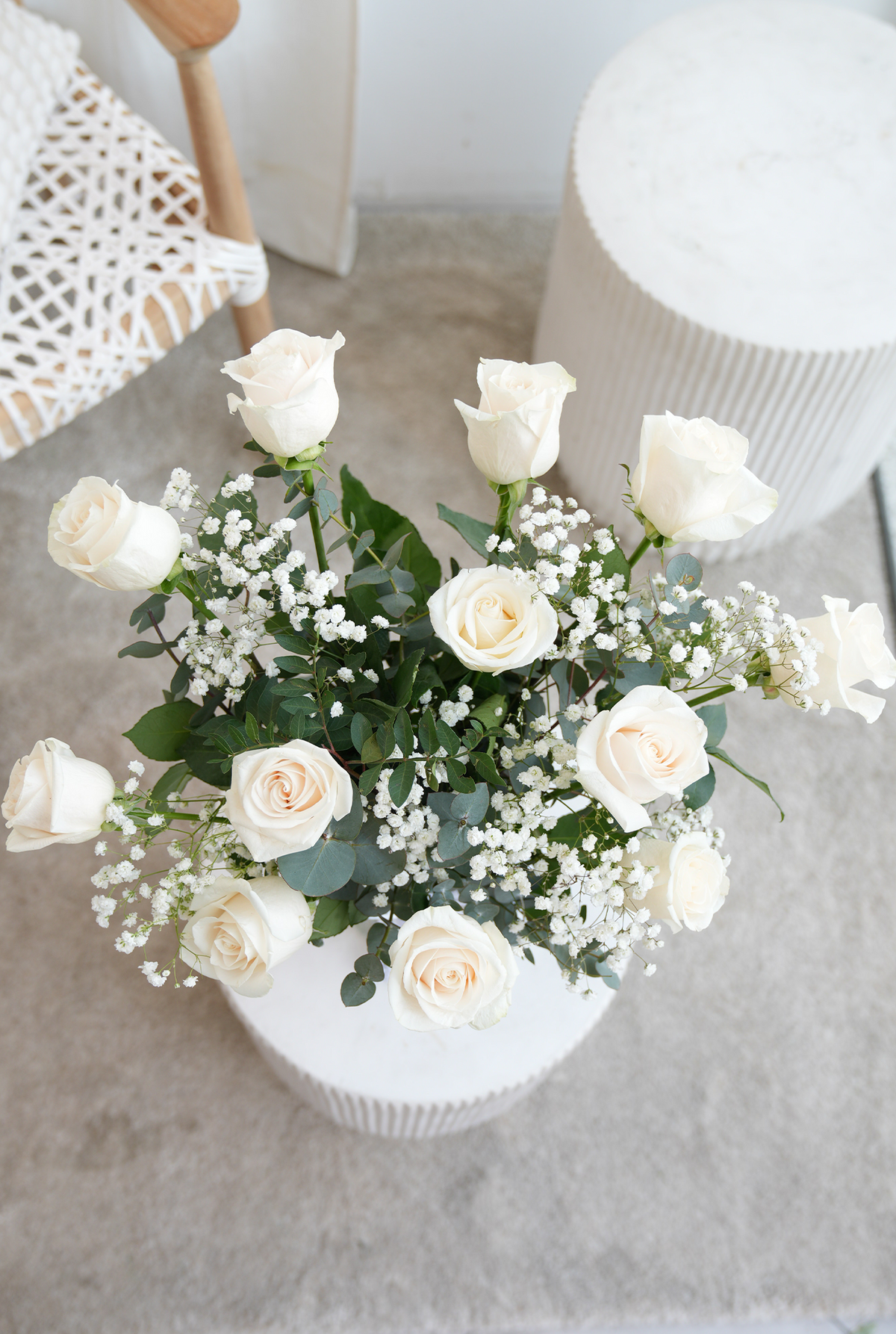 Valentine 12 Elegant White Roses - Vase