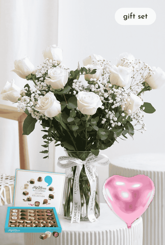 Valentine 12 Elegant White Roses - Vase