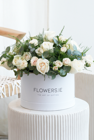 Valentine 12 Elegant White Roses - Hatbox
