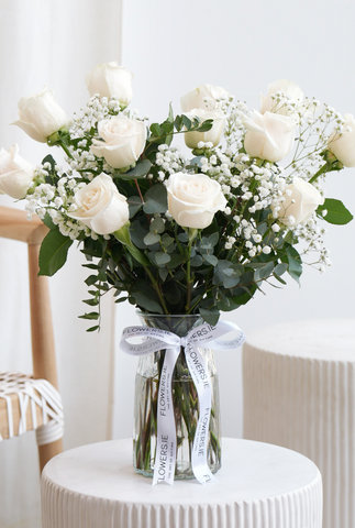 Women's Day 12 Elegant White Roses - Vase