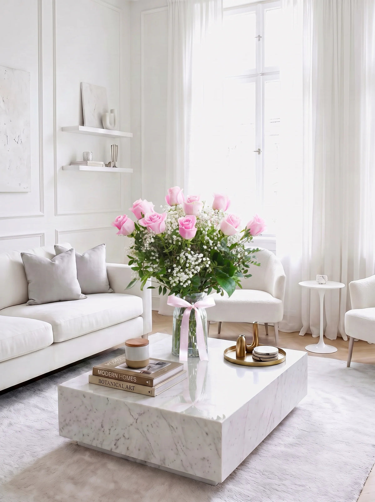 Birthday 12 Long Stem Pink Roses - Vase