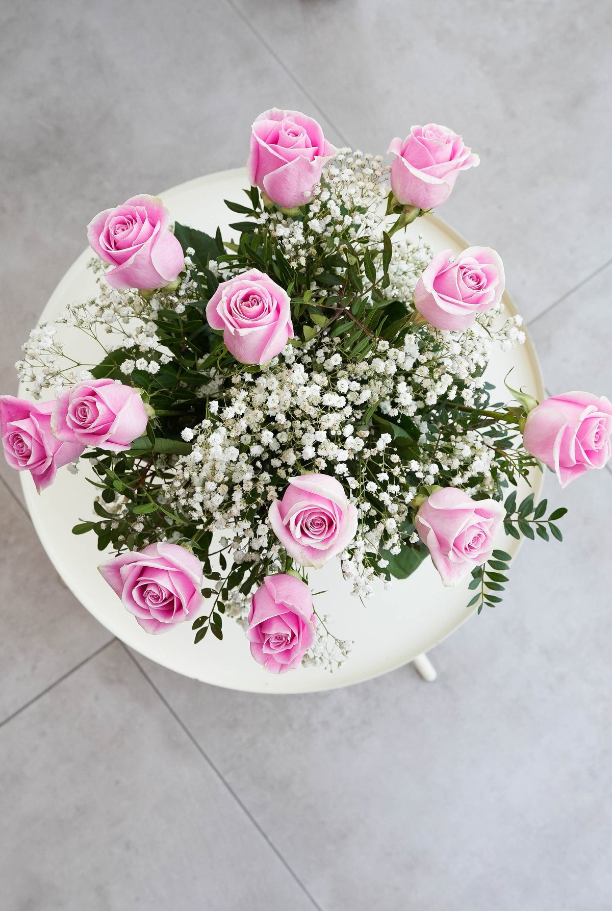 Baby 12 Long Stem Pink Roses - Vase