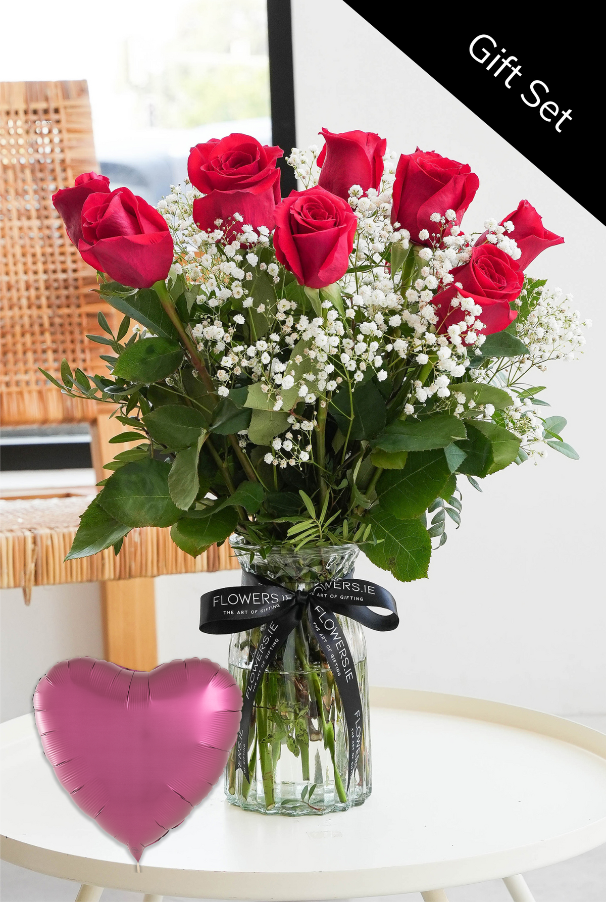 12 Long Stem Red Roses - Vase