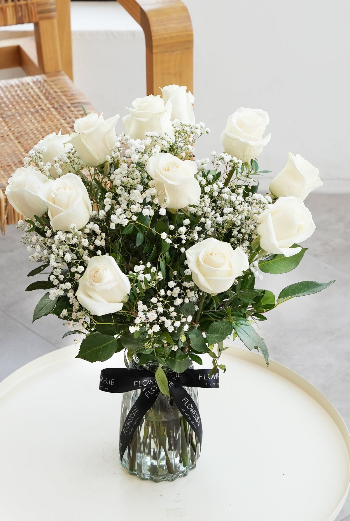 Sympathy 12 White Roses - vase with Complimentary Sympathy Card