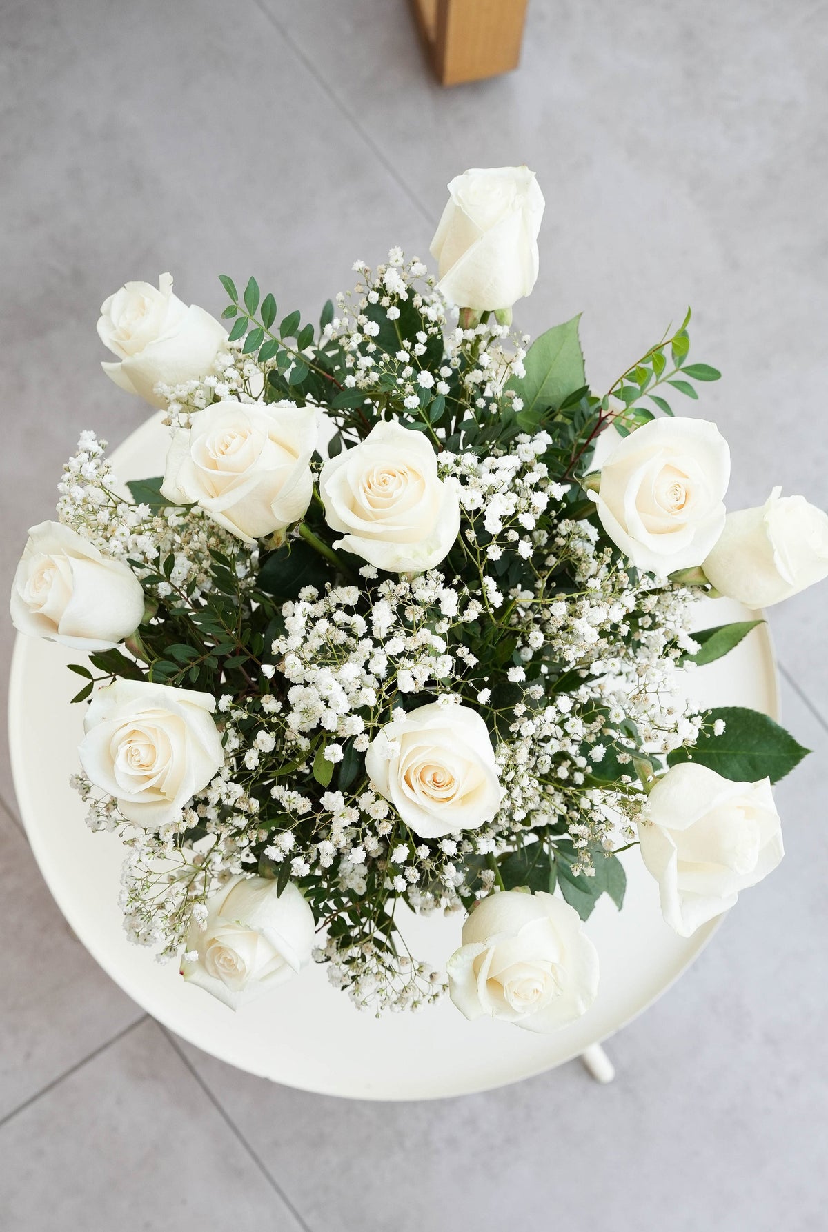 Baby Girl 12 Long Stem White Roses - vase
