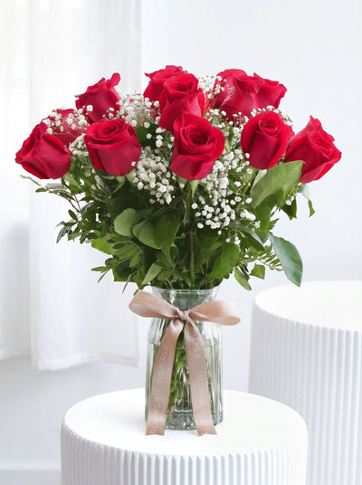 18 Long Stem Red Roses - Vase