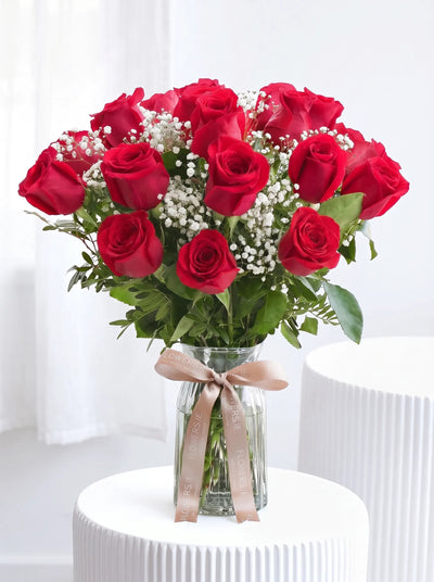 18 Long Stem Red Roses - Vase