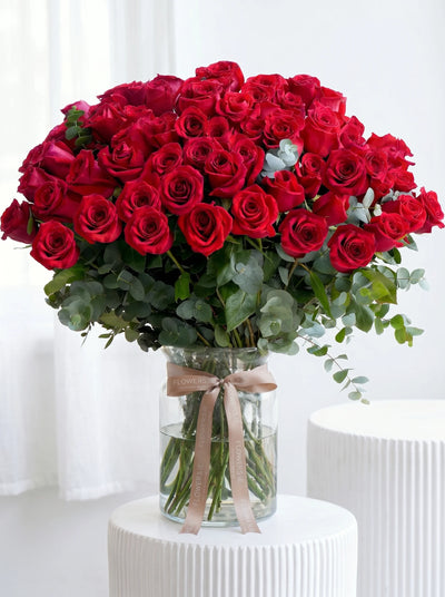 200 Long Stem Red Roses - Vase
