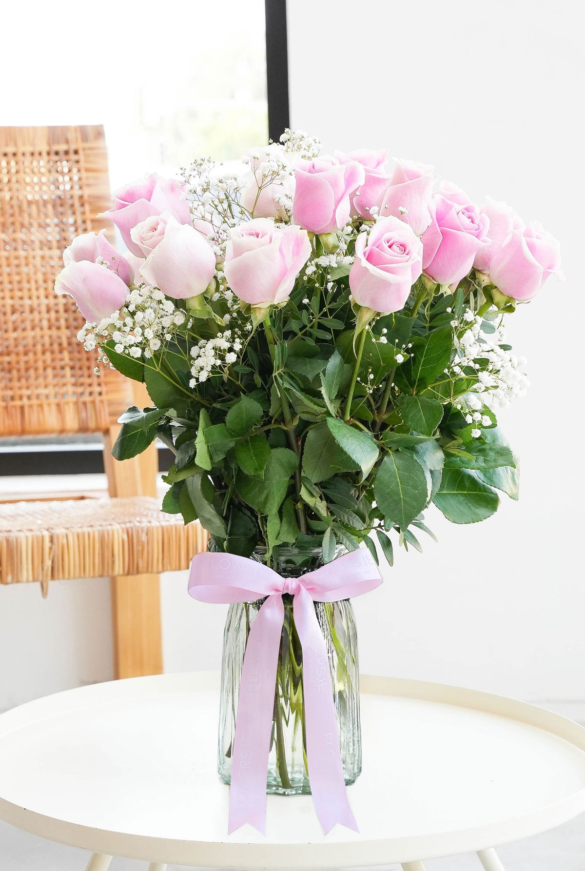 24 Long Stem Pink Roses - Vase