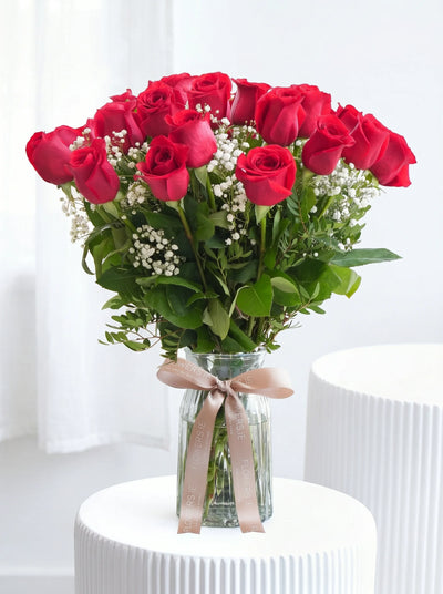 24 Long Stem Red Roses - Vase