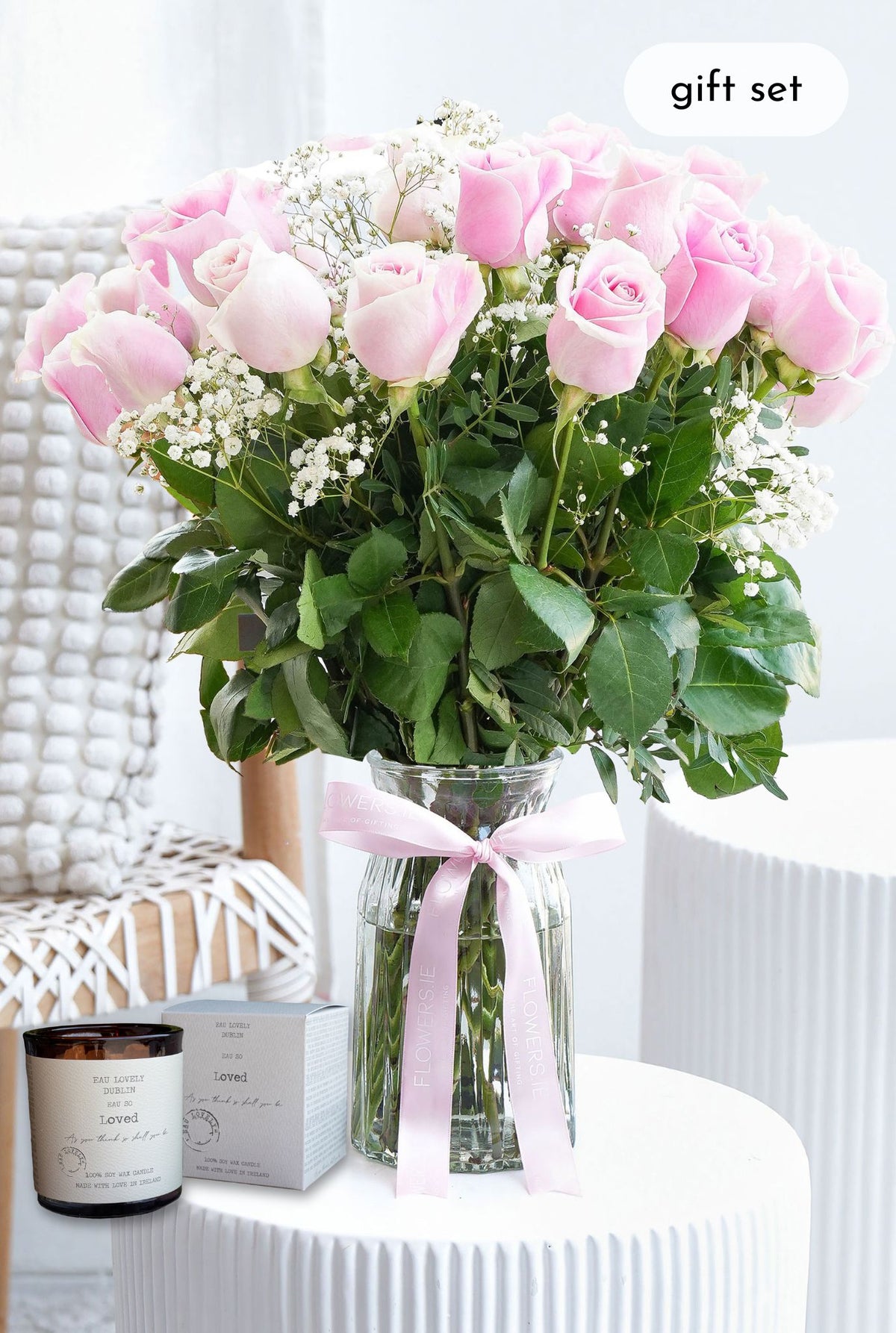 24 Long Stem Pink Roses - Vase