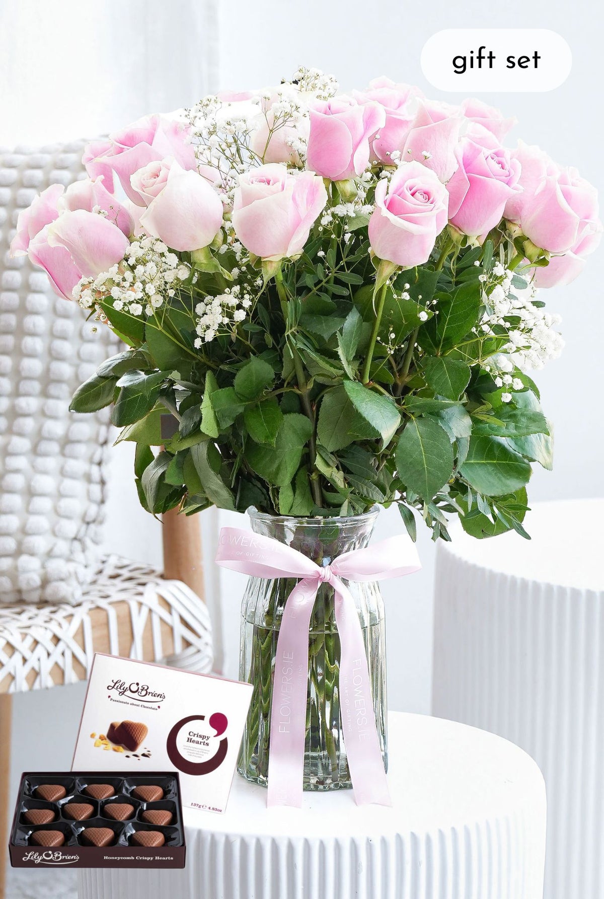 24 Long Stem Pink Roses - Vase
