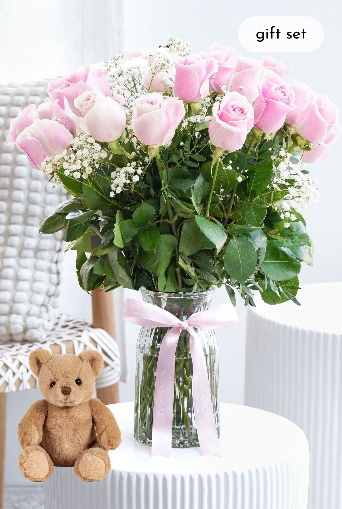 24 Long Stem Pink Roses - Vase