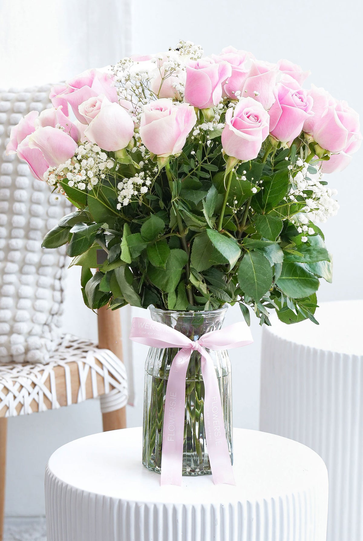 24 Long Stem Pink Roses - Vase