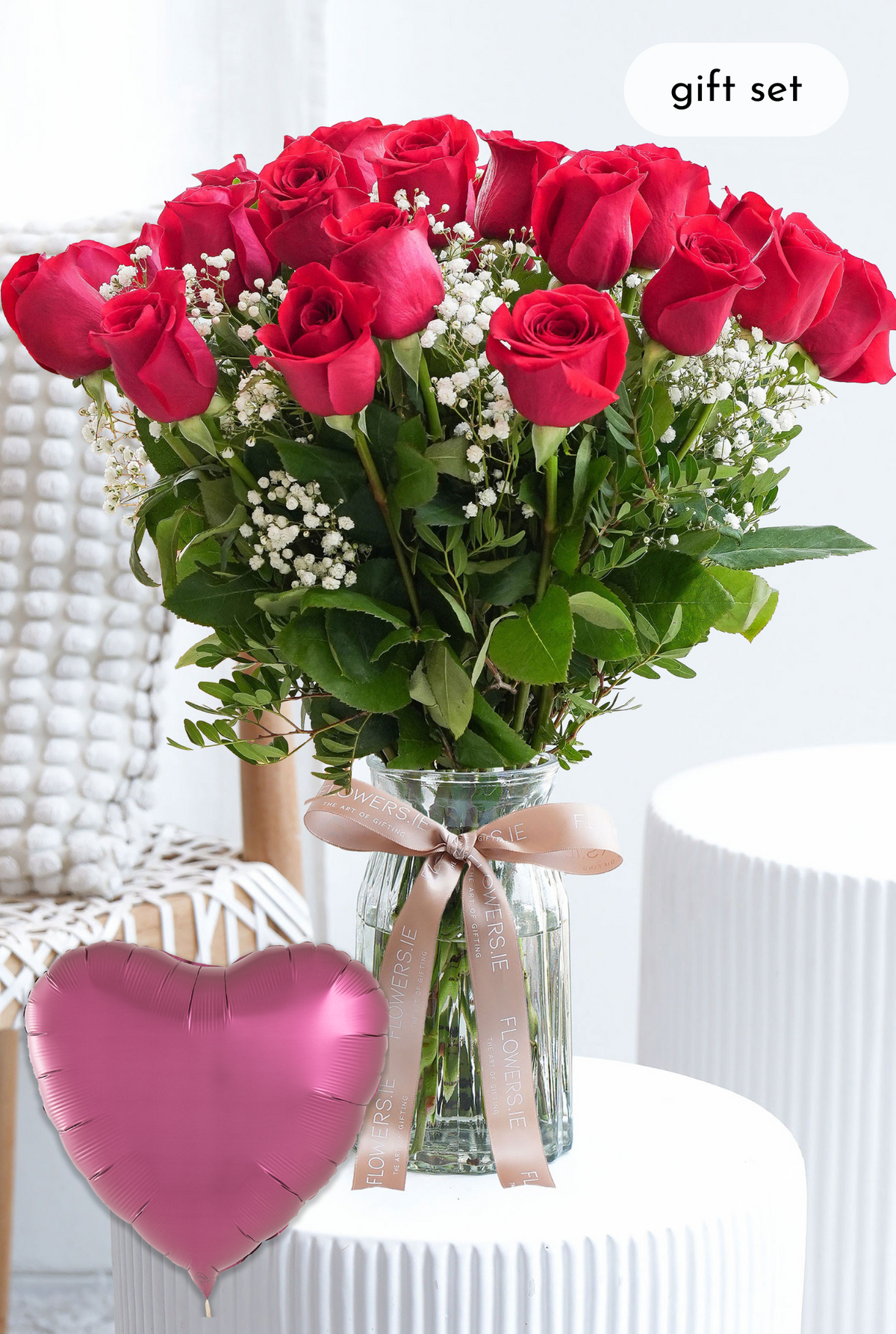 Birthday 24 Long Stem Red Roses - Vase