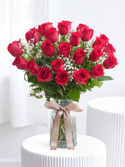 24 Long Stem Red Roses - Vase