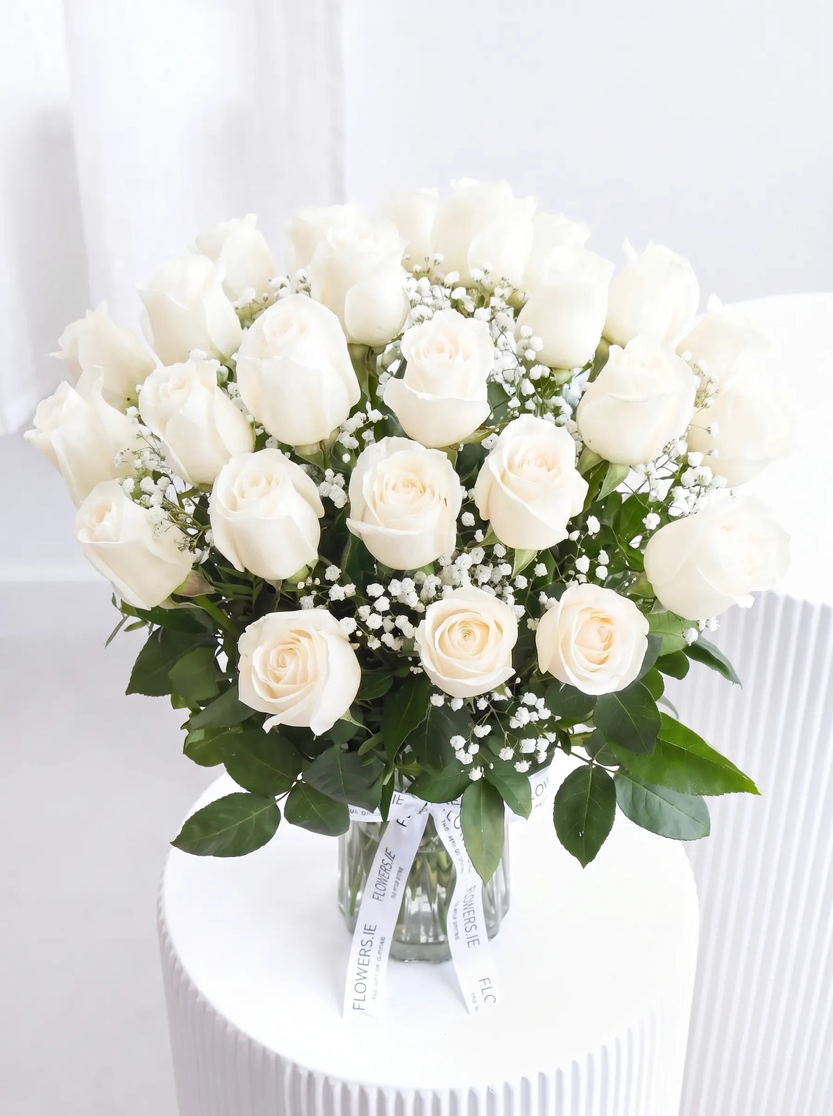 24 Long Stem White Roses - Vase