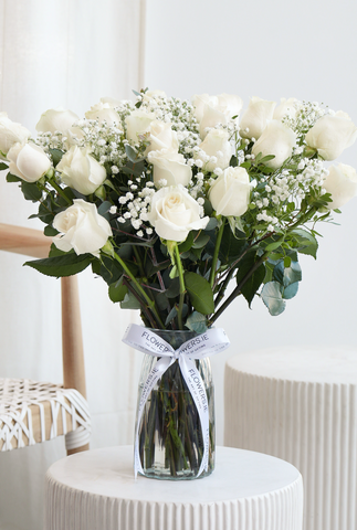 Valentine 24 Elegant White Roses - Vase