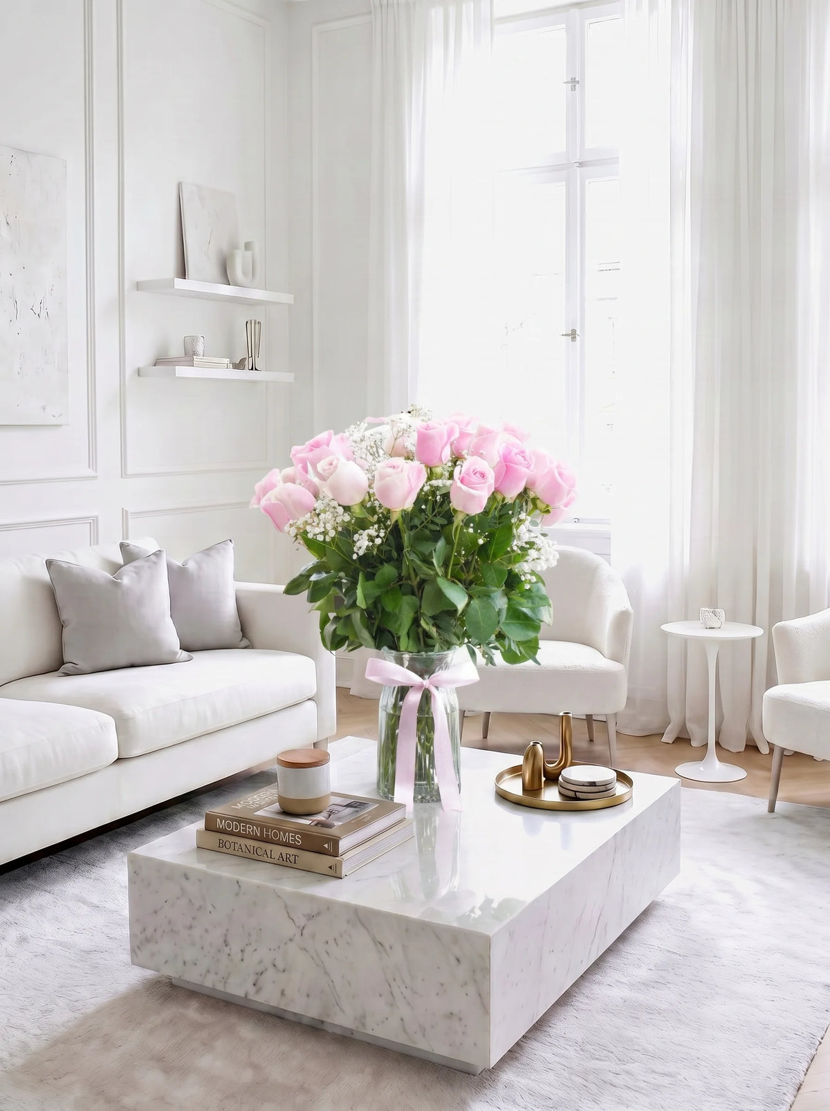 24 Long Stem Pink Roses - Vase