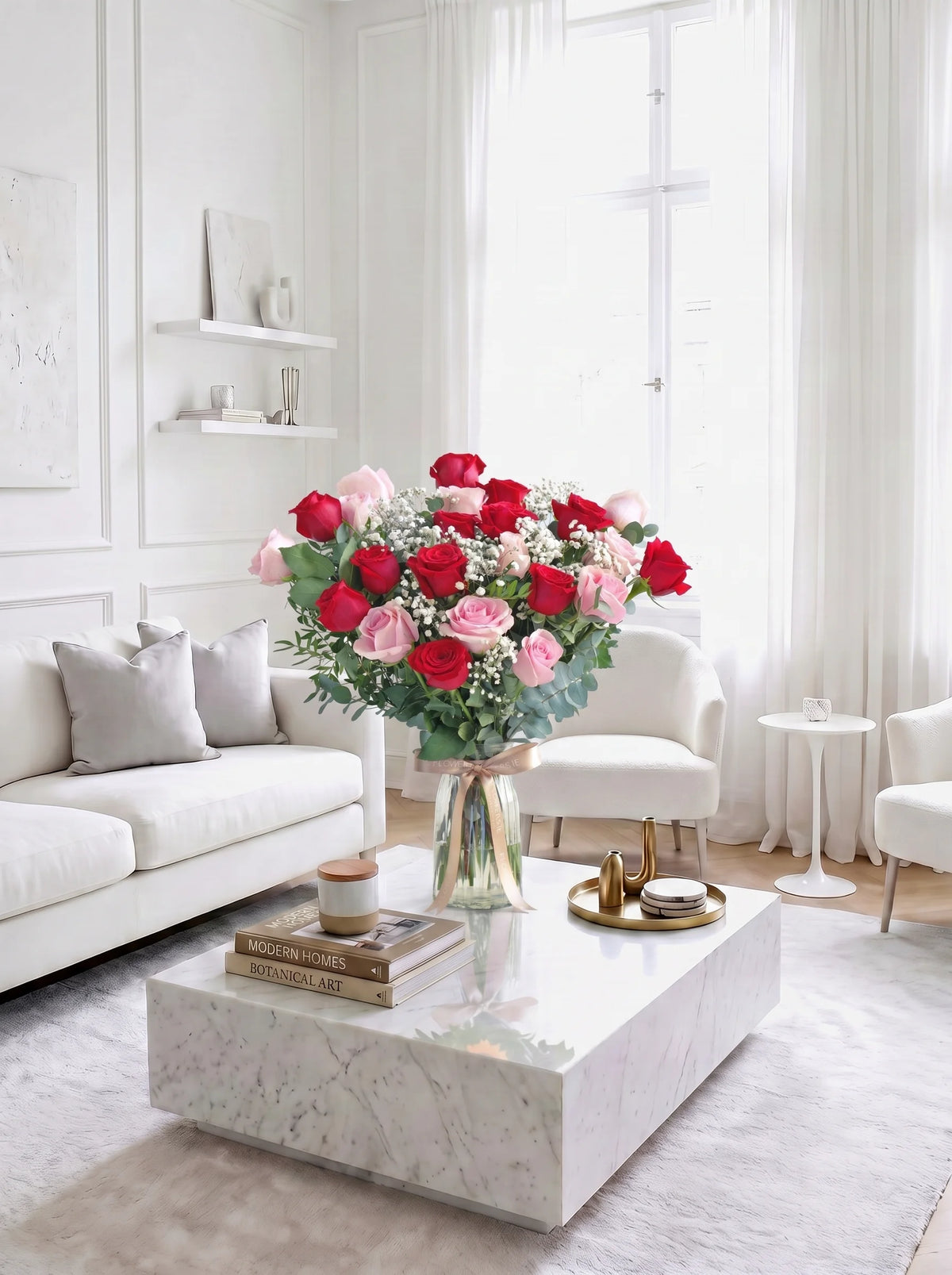 24 Luxury Red and Pink Roses - Vase
