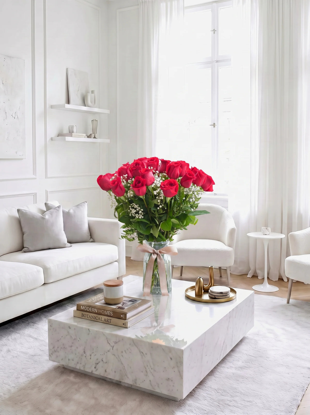 24 Long Stem Red Roses - Vase