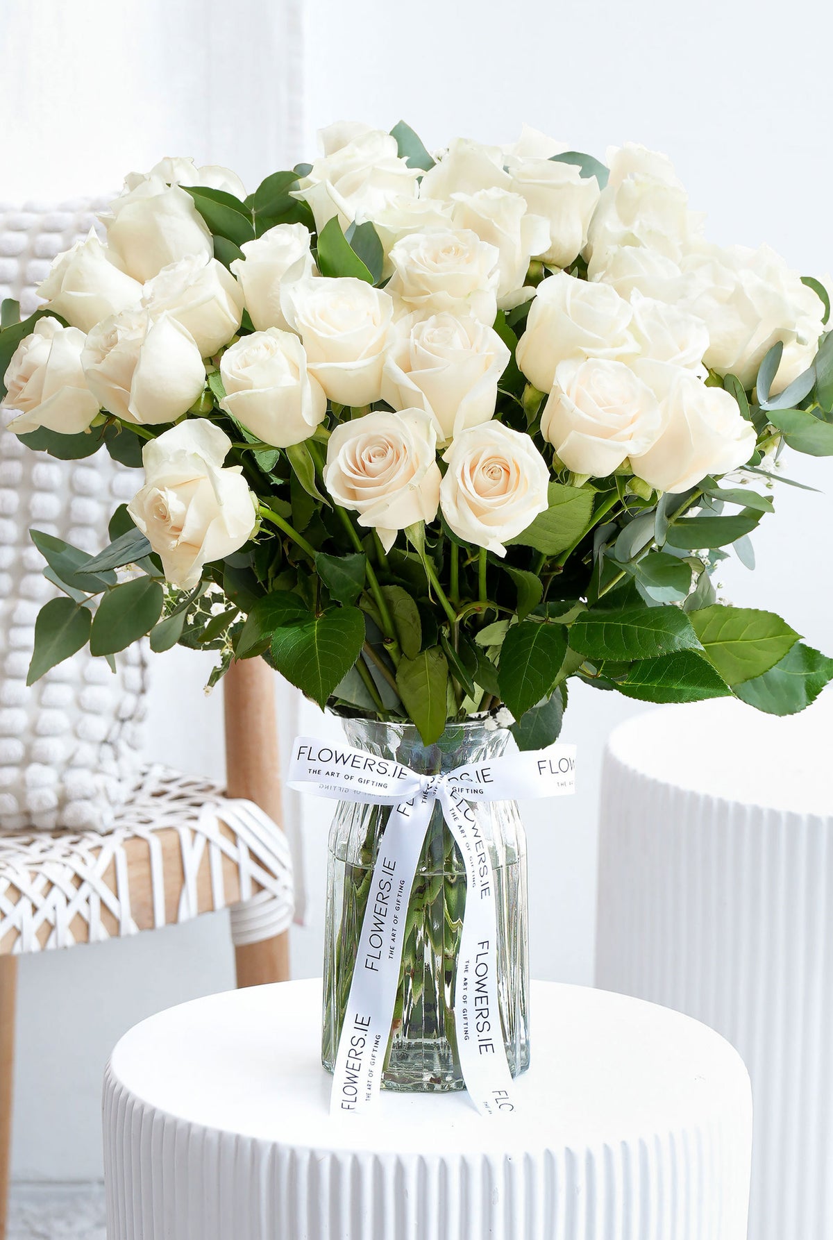 36 Long Stem White Roses - Vase