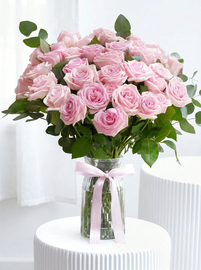 36 Long Stem Pink Roses - Vase