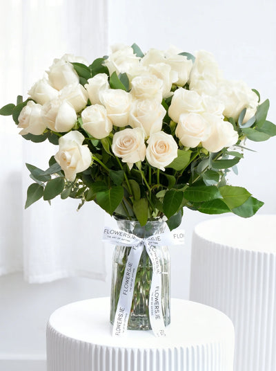 36 Long Stem White Roses - Vase