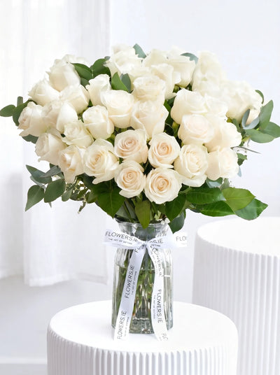 36 Long Stem White Roses - Vase