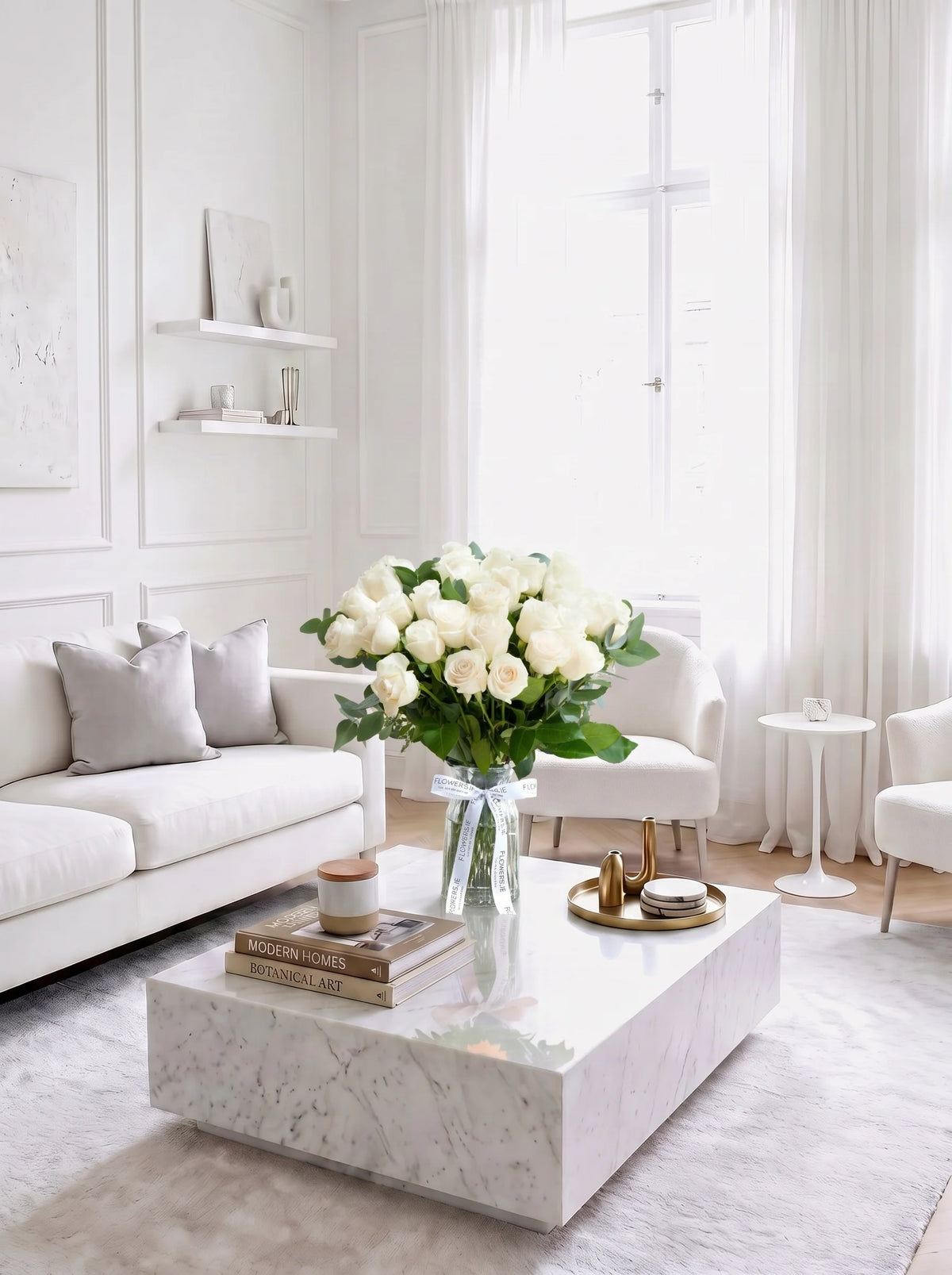 36 Long Stem White Roses - Vase