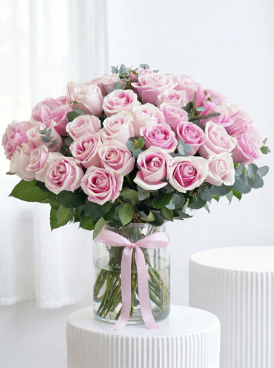 50 Long Stem Pink Roses - Vase