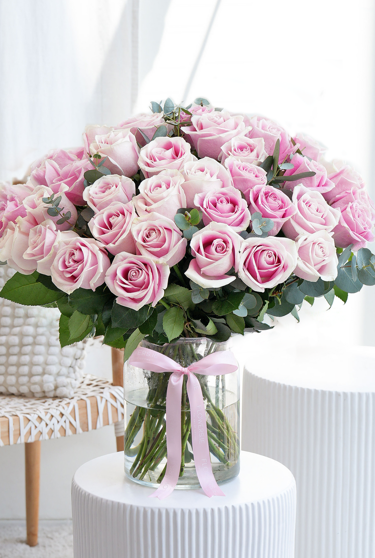 50 Long Stem Pink Roses - Vase