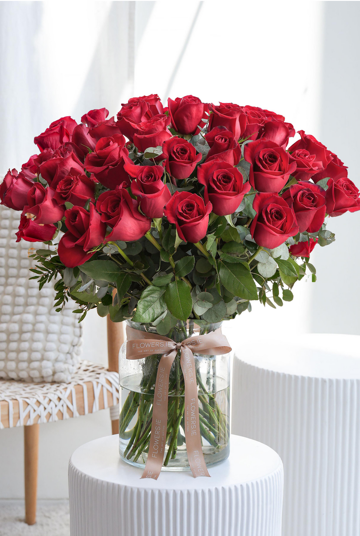 50 Long Stem Red Roses - Vase