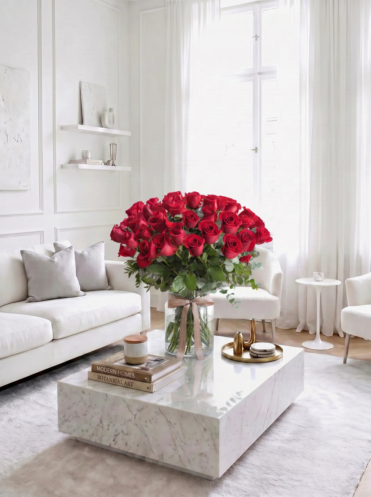 50 Long Stem Red Roses - Vase